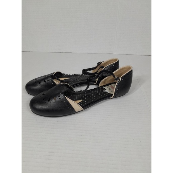 Ellie Shoes Bettie Page NANCY  T-Strap Flat Shoe Wong Tip Pinup Women Sz 10 - Picture 1 of 15
